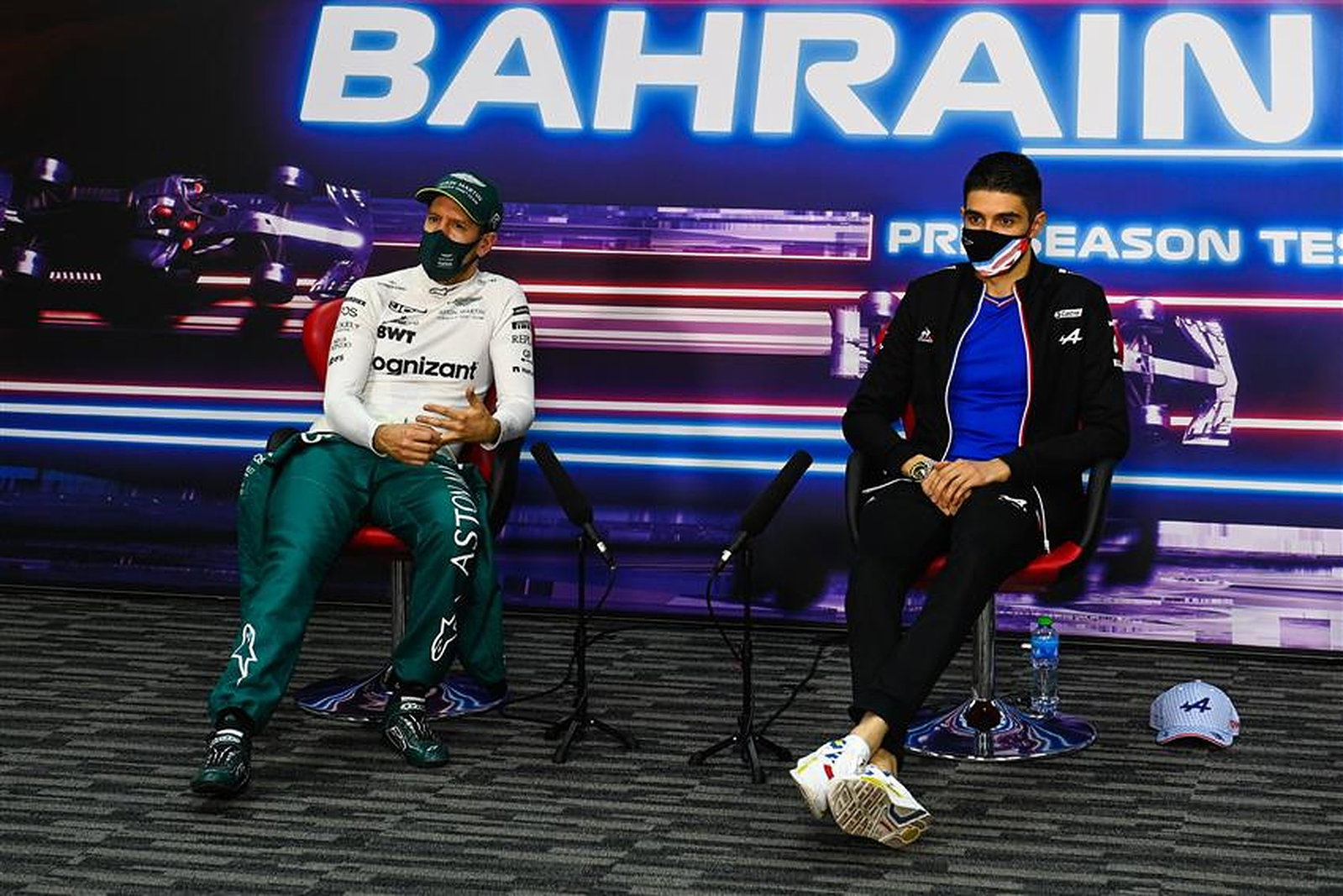 Esteban Ocon and Sebastian Vettel at Bahrain testing - Formula1news.co.uk
