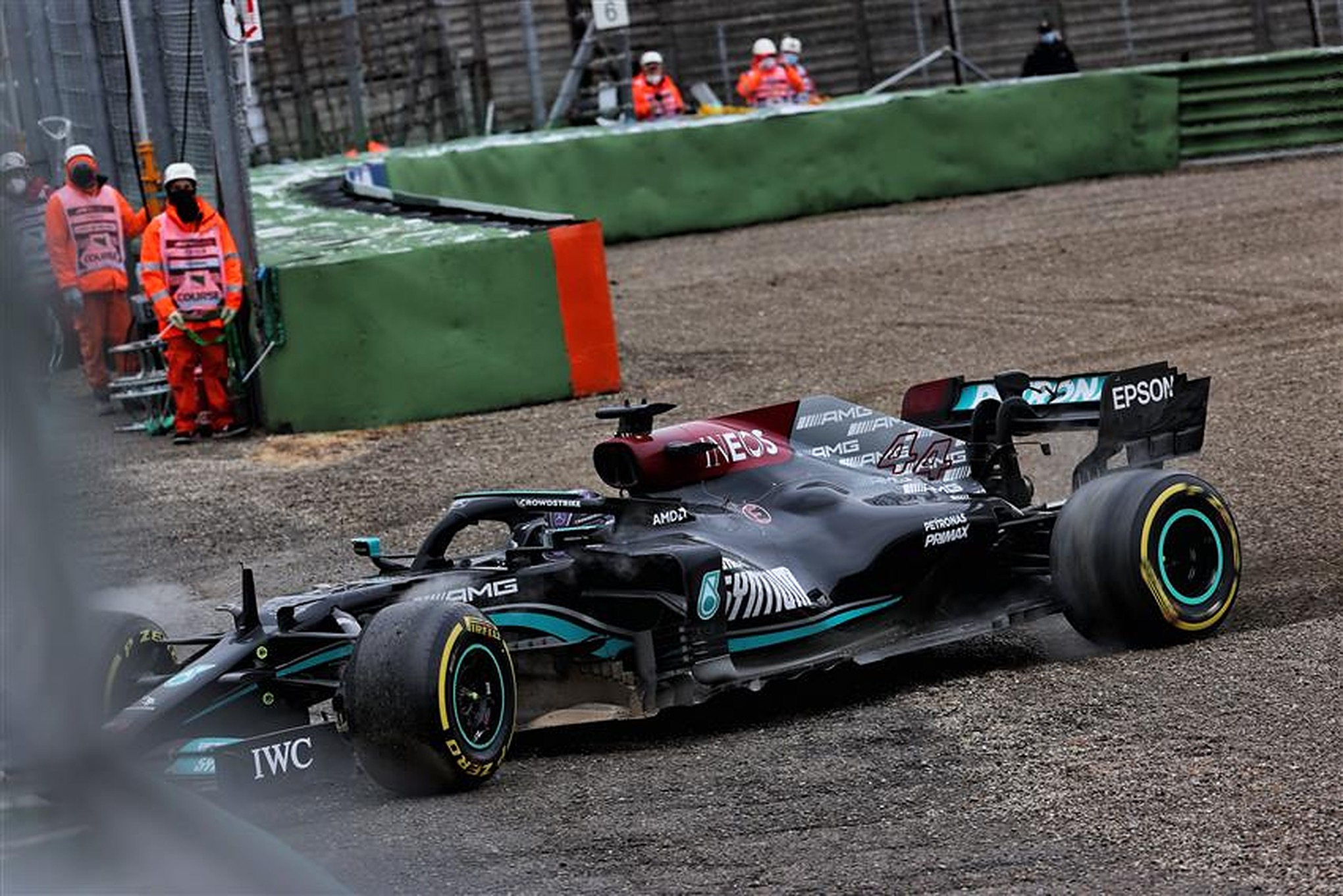 Lewis Hamilton in the gravel at Imola - Formula1news.co.uk