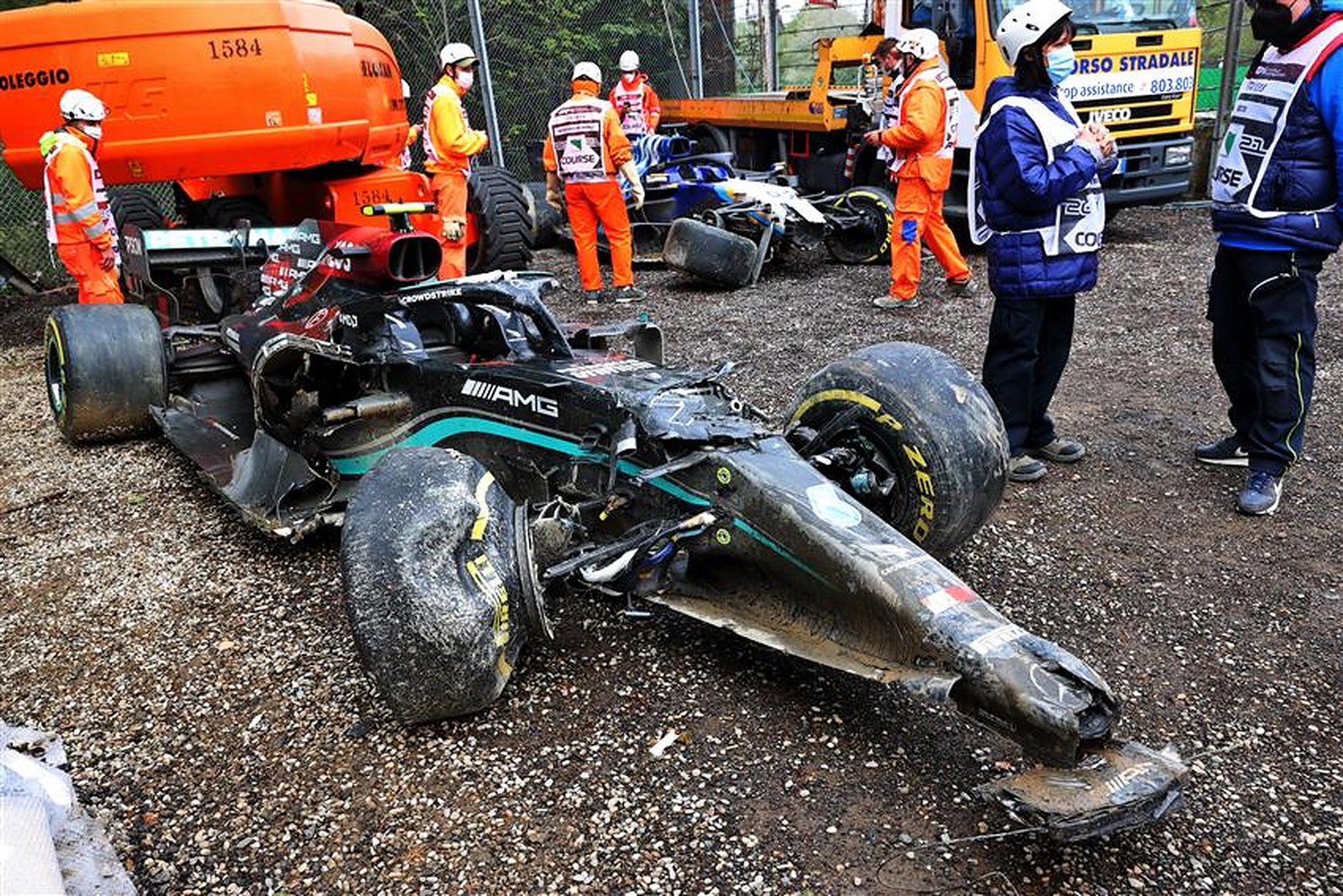 Valtteri Bottas' Mercedes at Imola after his crash with George Russell - Formula1news.co.uk