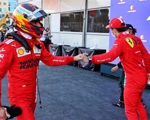 Carlos Sainz and Charles Leclerc at Ferrari in 2021, Baku.v1