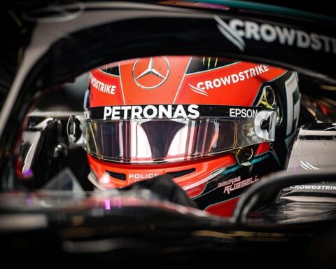 George Russell in his first Mercedes F1 test.v1