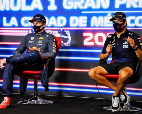 Max Verstappen and Sergio Perez in Mexico.v1