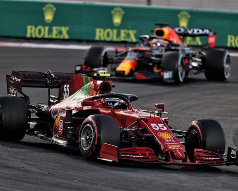 Ferrari F1 car in Abu Dhabi with Mission Winnow sponsorship.v1