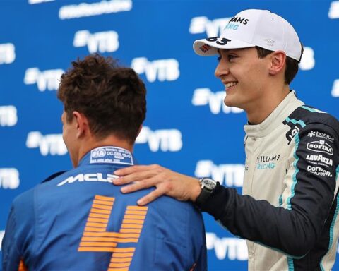 Lando Norris and George Russell in Russia, 2021.v1