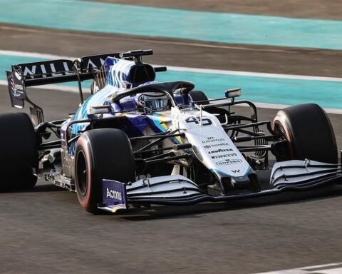 Williams F1 car at post-season testing in 2021 in Abu Dhabi.v1
